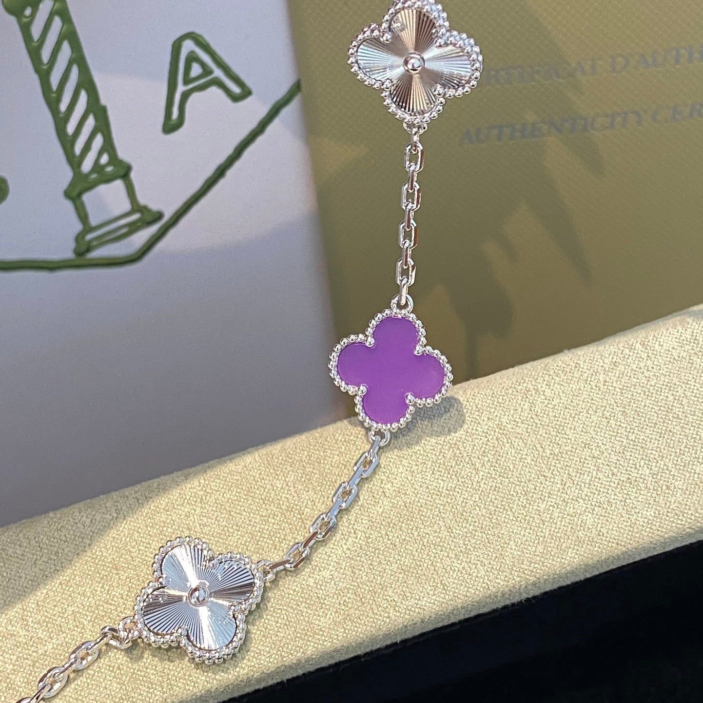 [Love More]CLOVER  5 MOTIFS  PURPLE VIOLET BRACELET SILVER