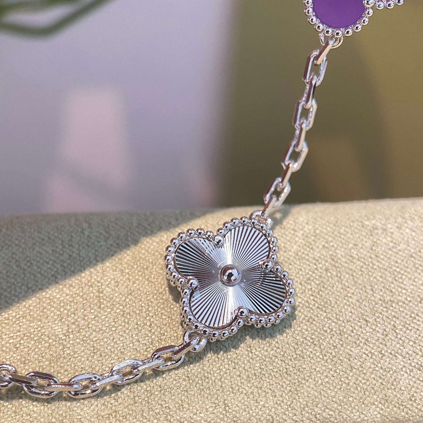 [Love More]CLOVER  5 MOTIFS  PURPLE VIOLET BRACELET SILVER