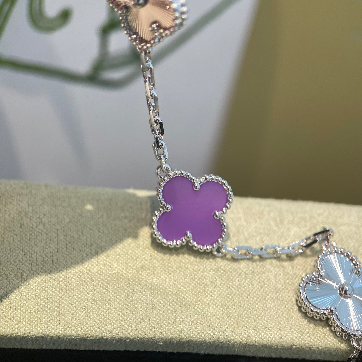 [Love More]CLOVER  5 MOTIFS  PURPLE VIOLET BRACELET SILVER
