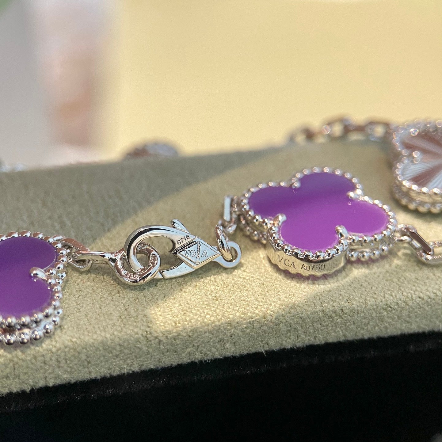 [Love More]CLOVER  5 MOTIFS  PURPLE VIOLET BRACELET SILVER