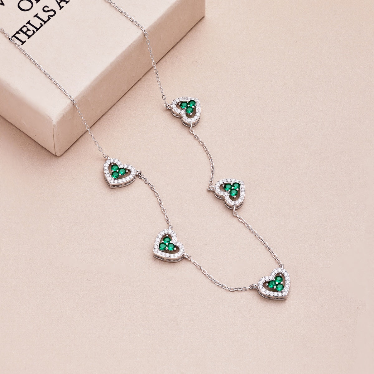 [Love More]Sparkling Five Heart Necklace