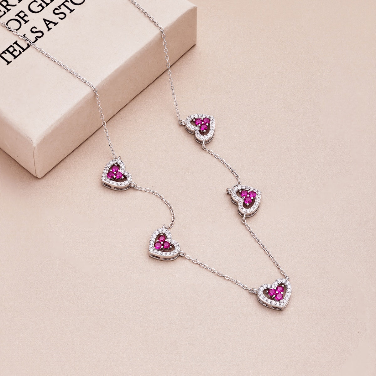 [Love More]Sparkling Five Heart Necklace