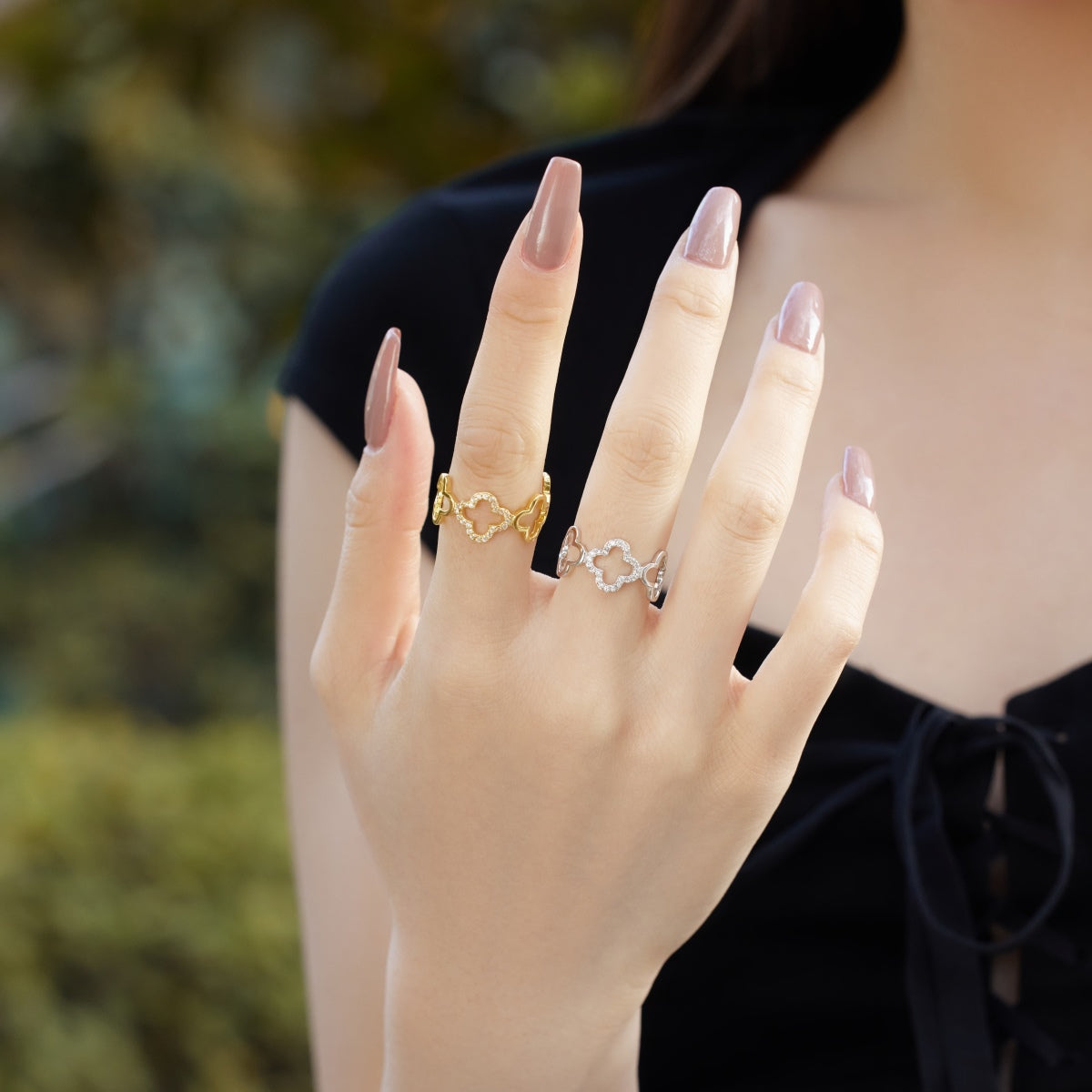 [Love More]Hollow Design Four-Leaf Clover Flower Shape Ring
