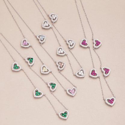 [Love More]Sparkling Five Heart Necklace