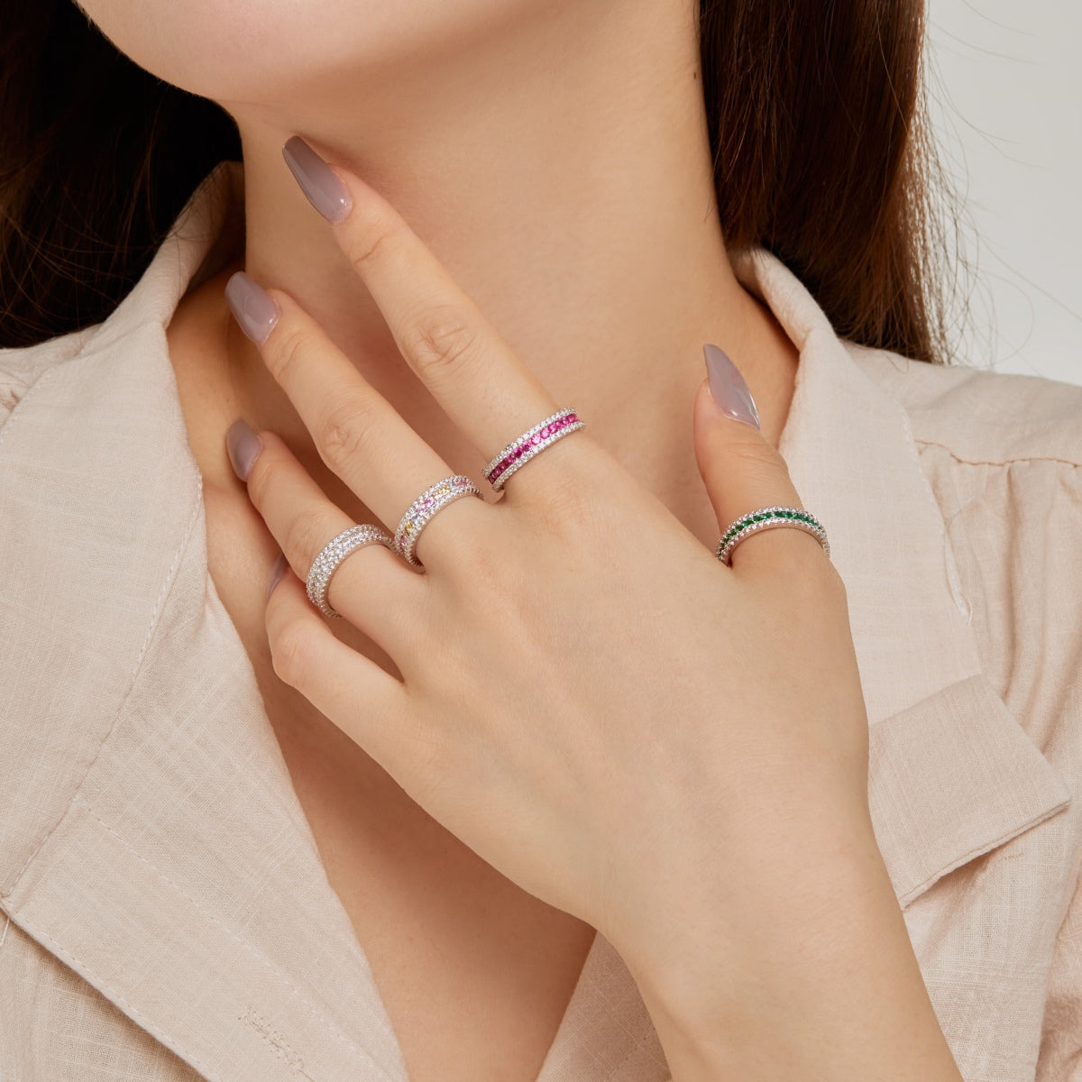 [Love More]Delicate Colorful Round Cut Daily Ring