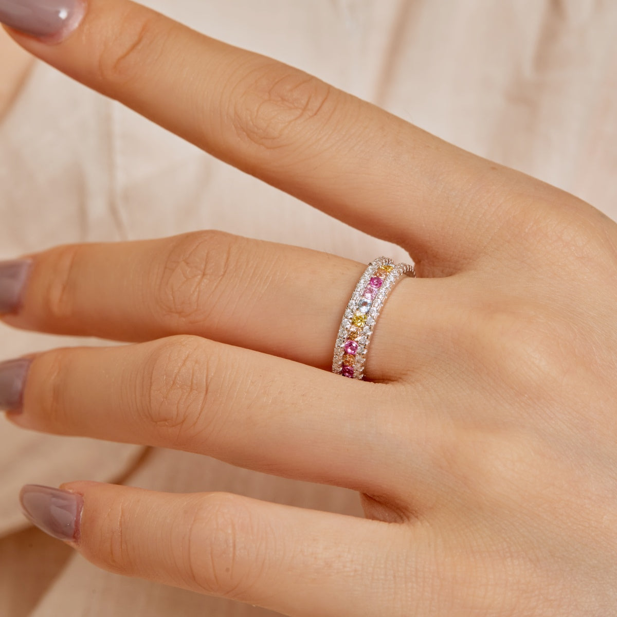 [Love More]Delicate Colorful Round Cut Daily Ring