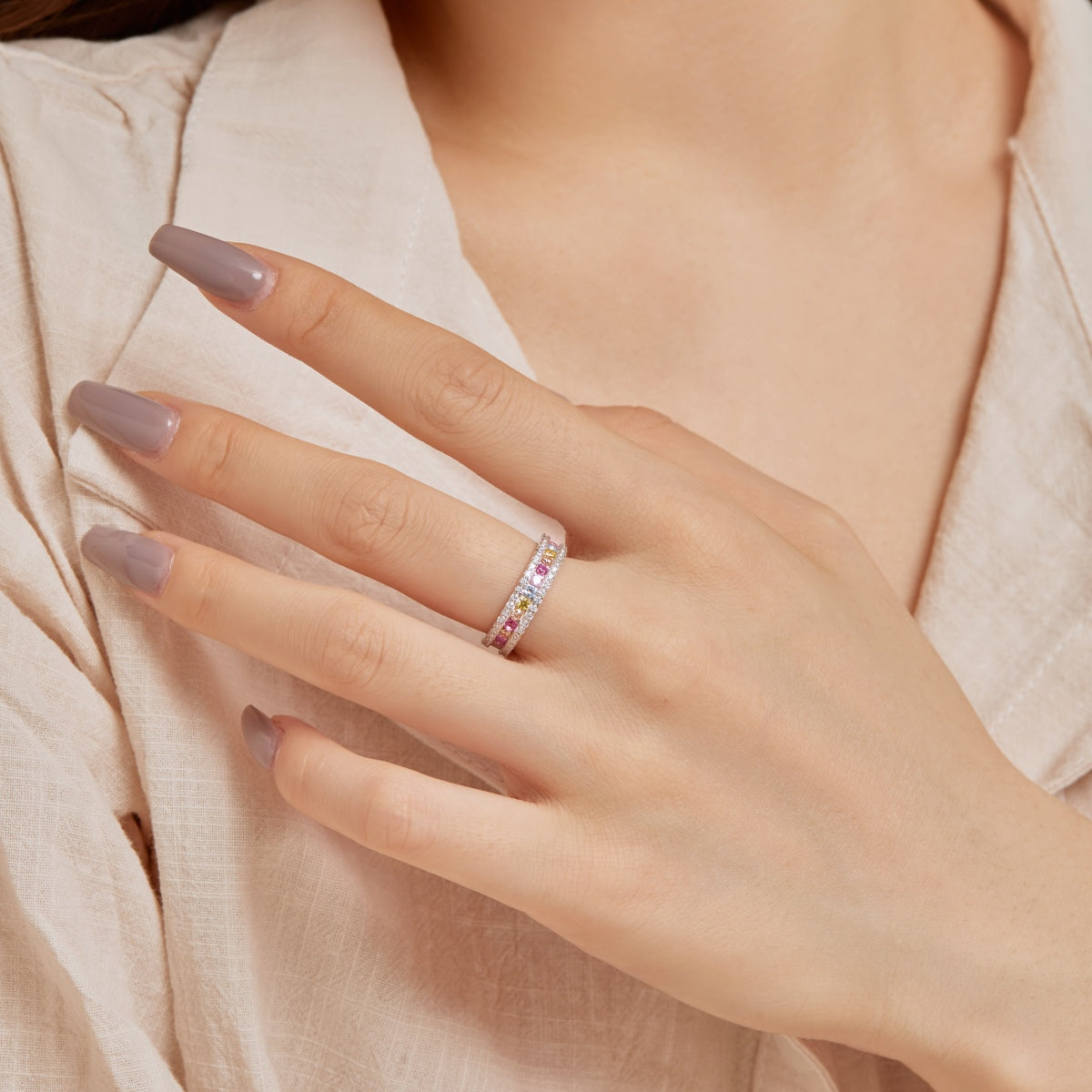 [Love More]Delicate Colorful Round Cut Daily Ring