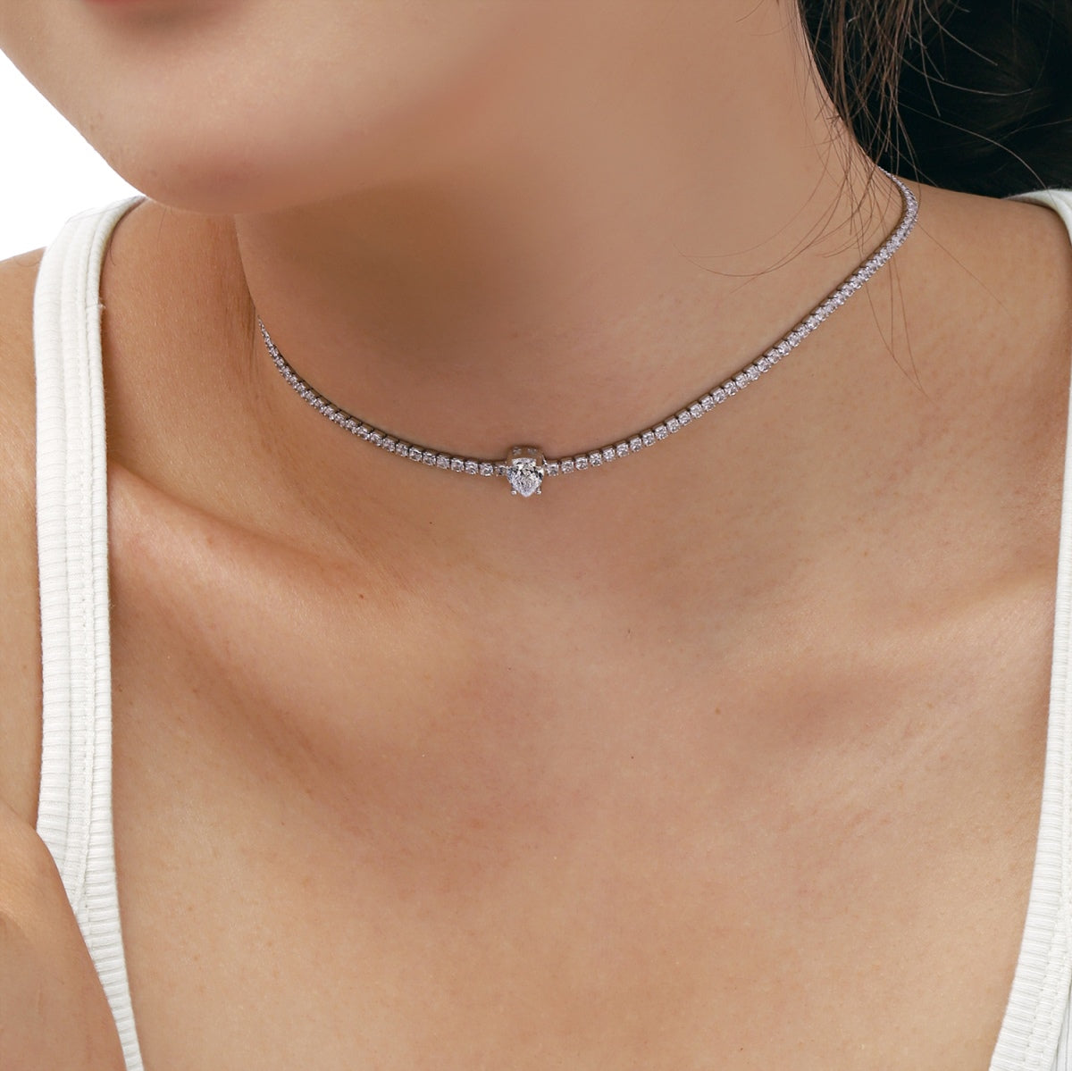 [Love More]1.0 carat Unique Pear Cut Tennis Necklace