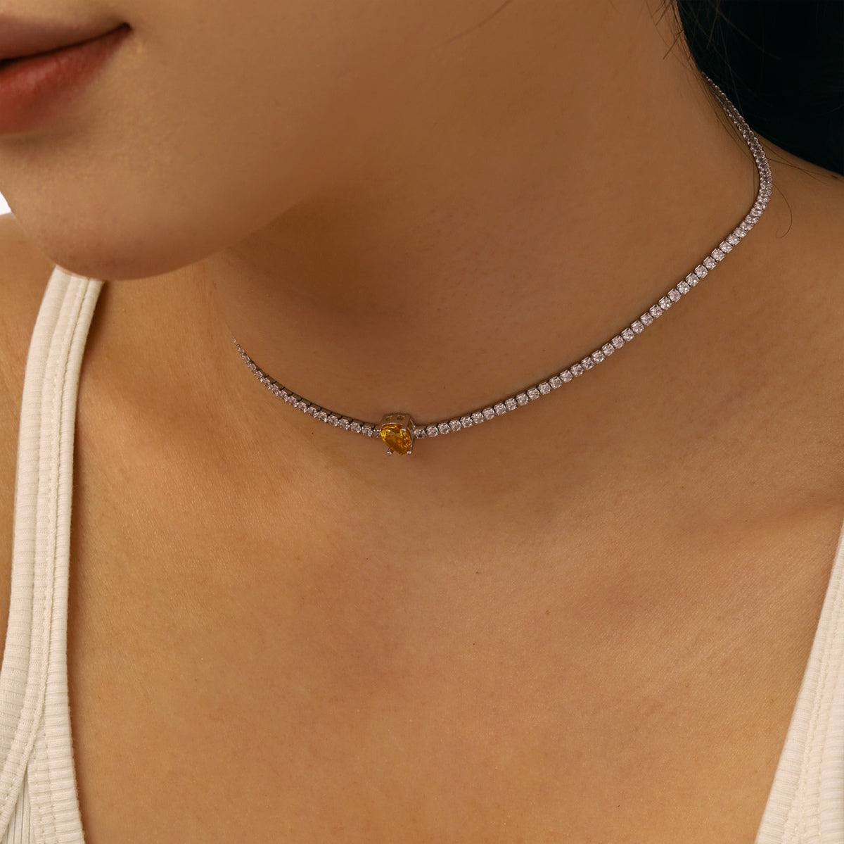 [Love More]1.0 carat Unique Pear Cut Tennis Necklace