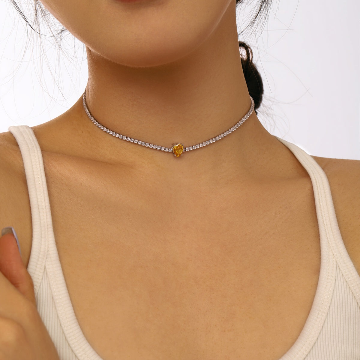 [Love More]1.0 carat Unique Pear Cut Tennis Necklace