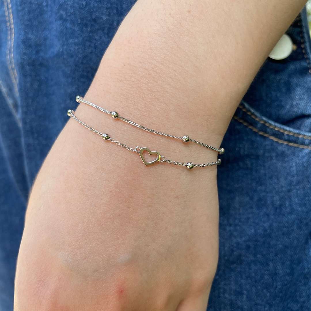[Love More]Dainty Double Layer Love Heart Bracelet