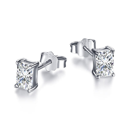 [Love More]Stylish Shiny Rectangular Center Stone Stud Earrings