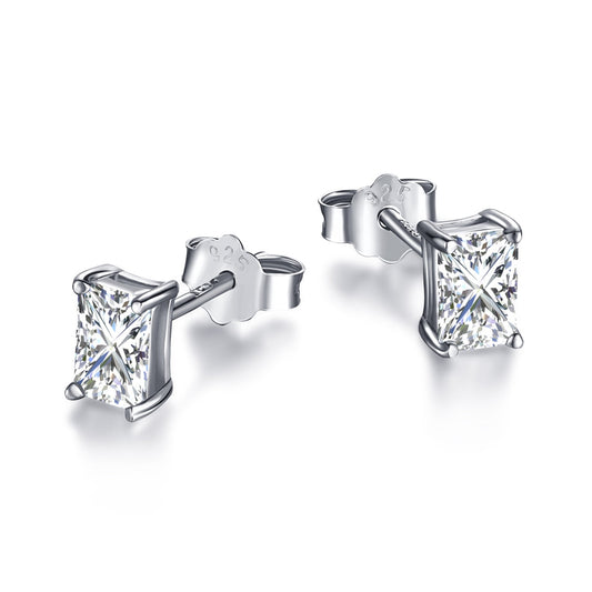 [Love More]Stylish Shiny Rectangular Center Stone Stud Earrings