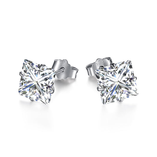 [Love More]Stylish Shiny Square Center Stone Stud Earrings