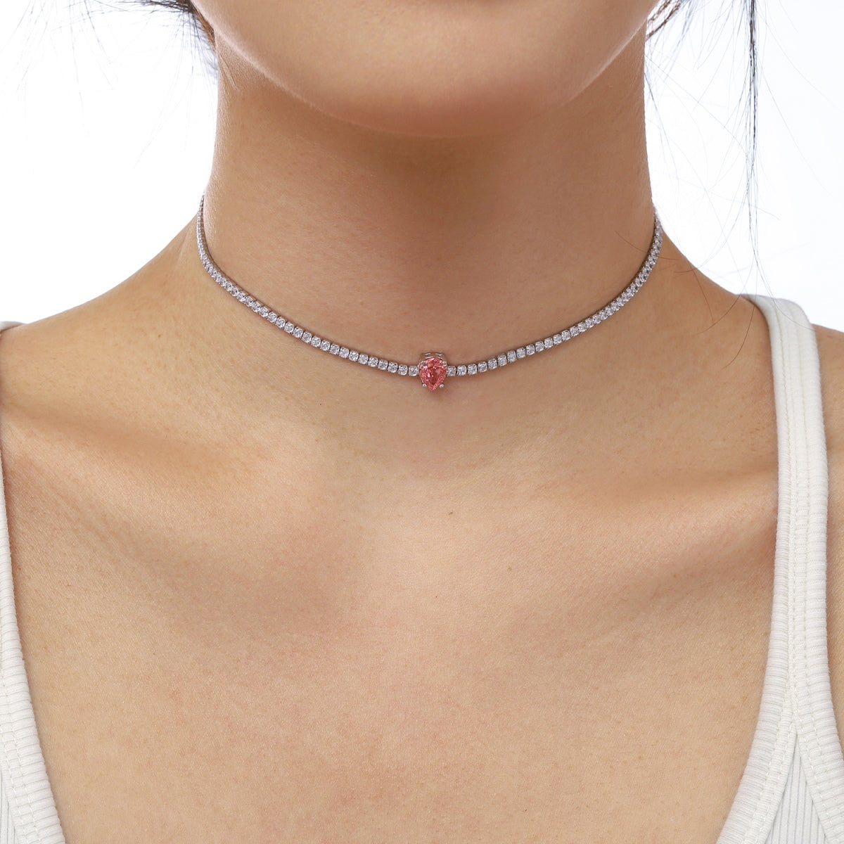 [Love More]1.0 carat Unique Pear Cut Tennis Necklace