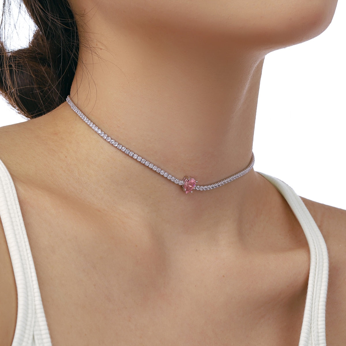 [Love More]1.0 carat Unique Pear Cut Tennis Necklace