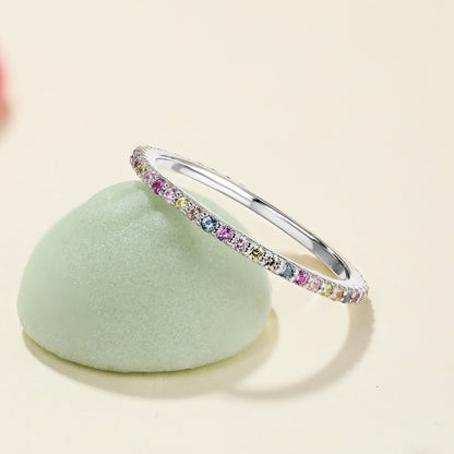 [Love More]Ornate Colorful Round Cut Tennis Ring