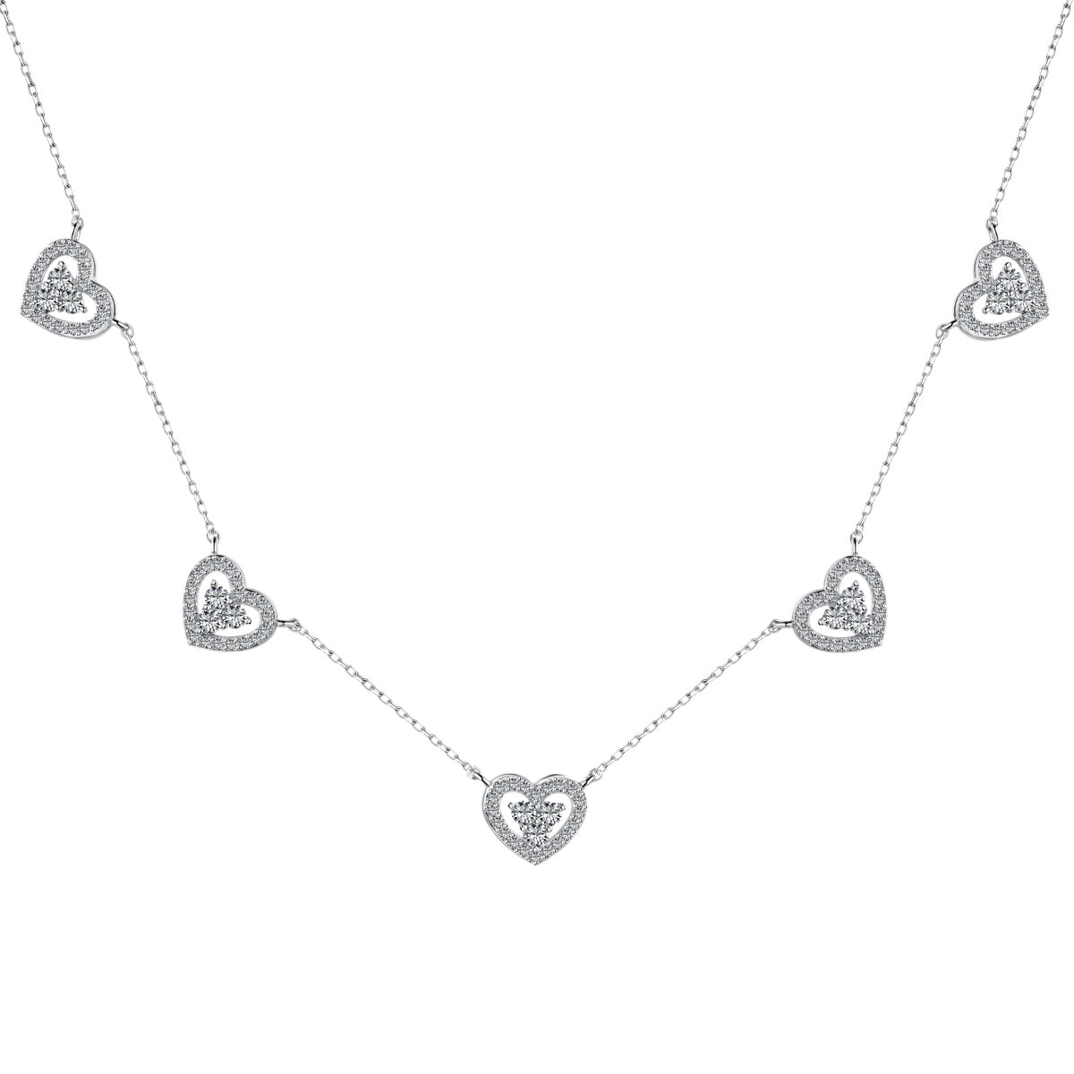 [Love More]Sparkling Five Heart Necklace