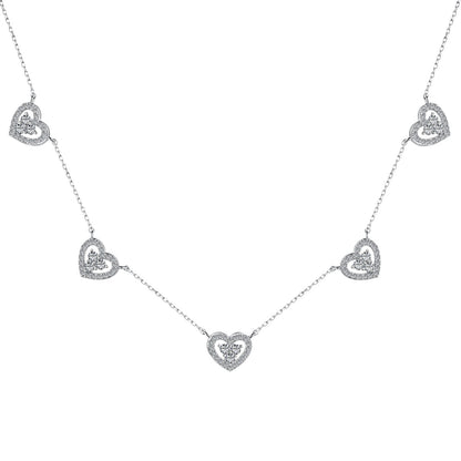 [Love More]Sparkling Five Heart Necklace