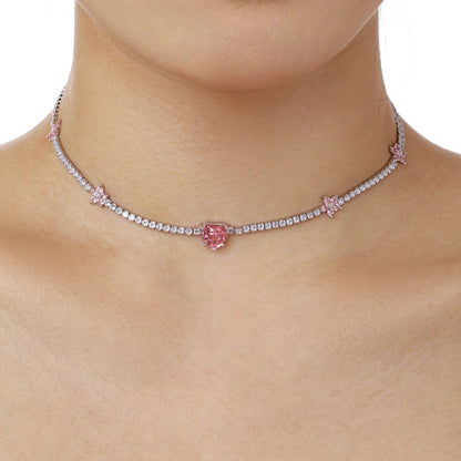 [Love More]Dazzling Pink Heart Flower Necklace