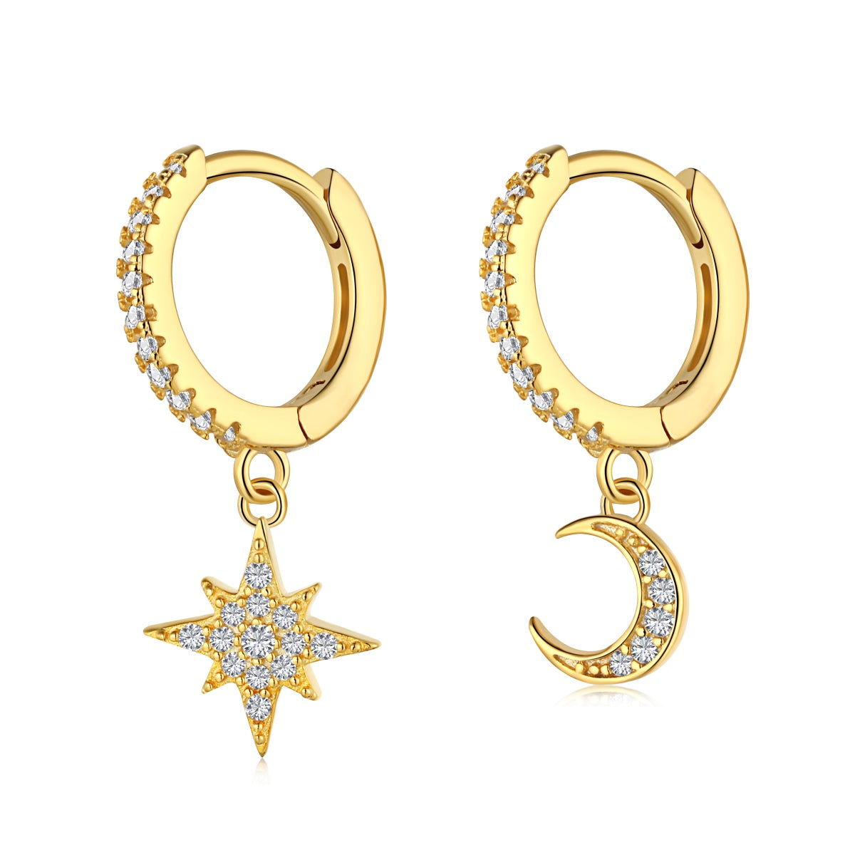 [Love More]Star and Moon Asymmetric Earrings