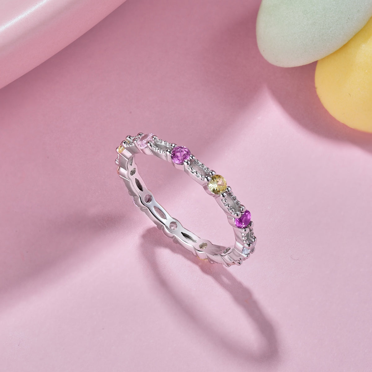 [Love More]Sparkling Colorful Round Cut Tennis Ring