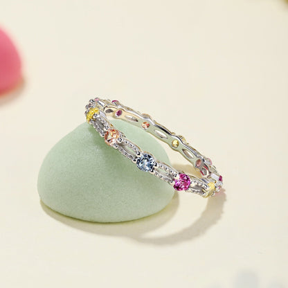 [Love More]Sparkling Colorful Round Cut Tennis Ring
