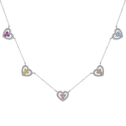 [Love More]Sparkling Five Heart Necklace
