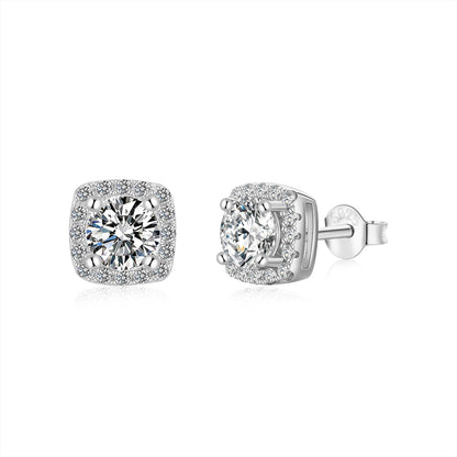 [Love More]Classic Round Center Stone Stud Earrings