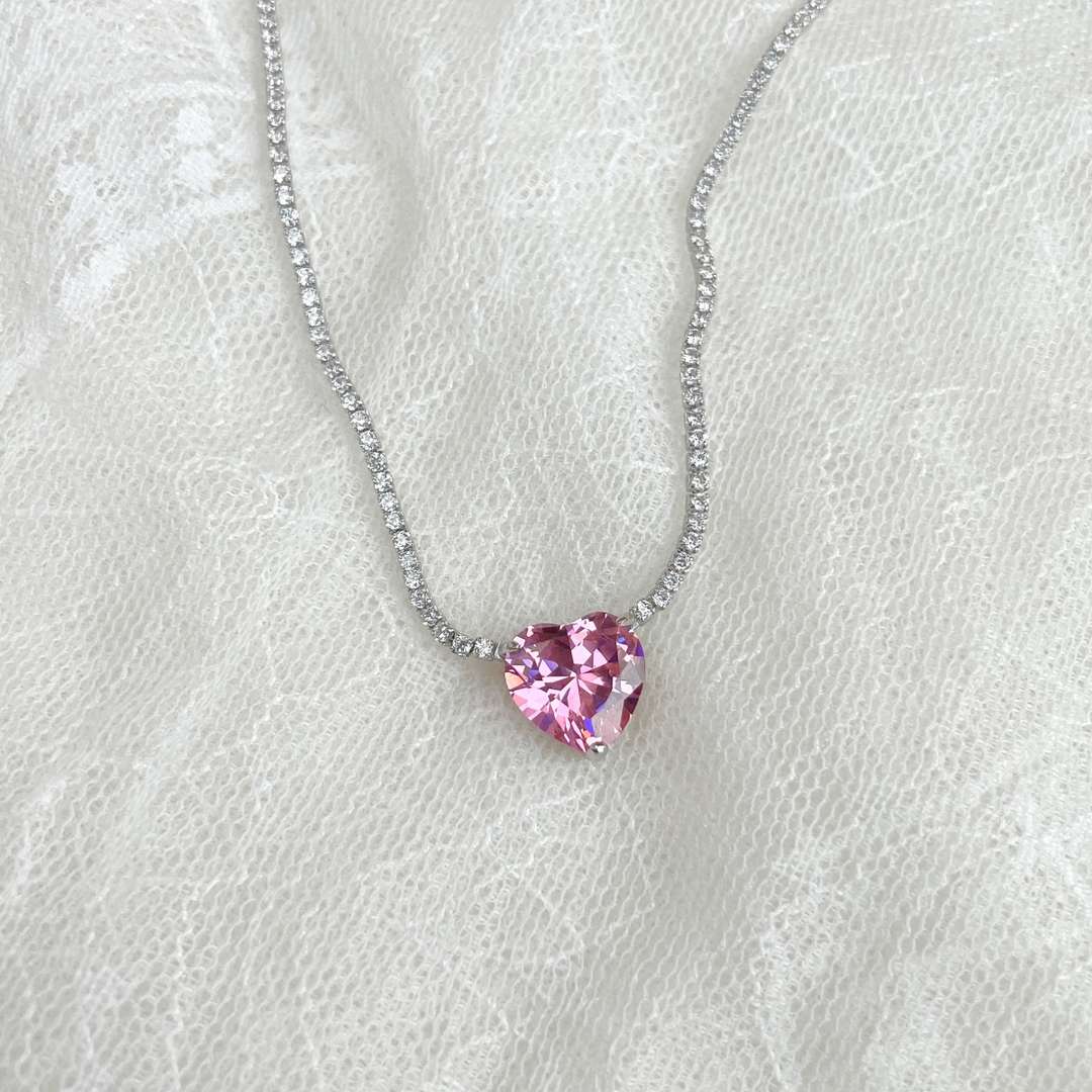 [Love More]8.0 Carat Versatile Colorful Sweet Heart-Shaped Tennis Necklace