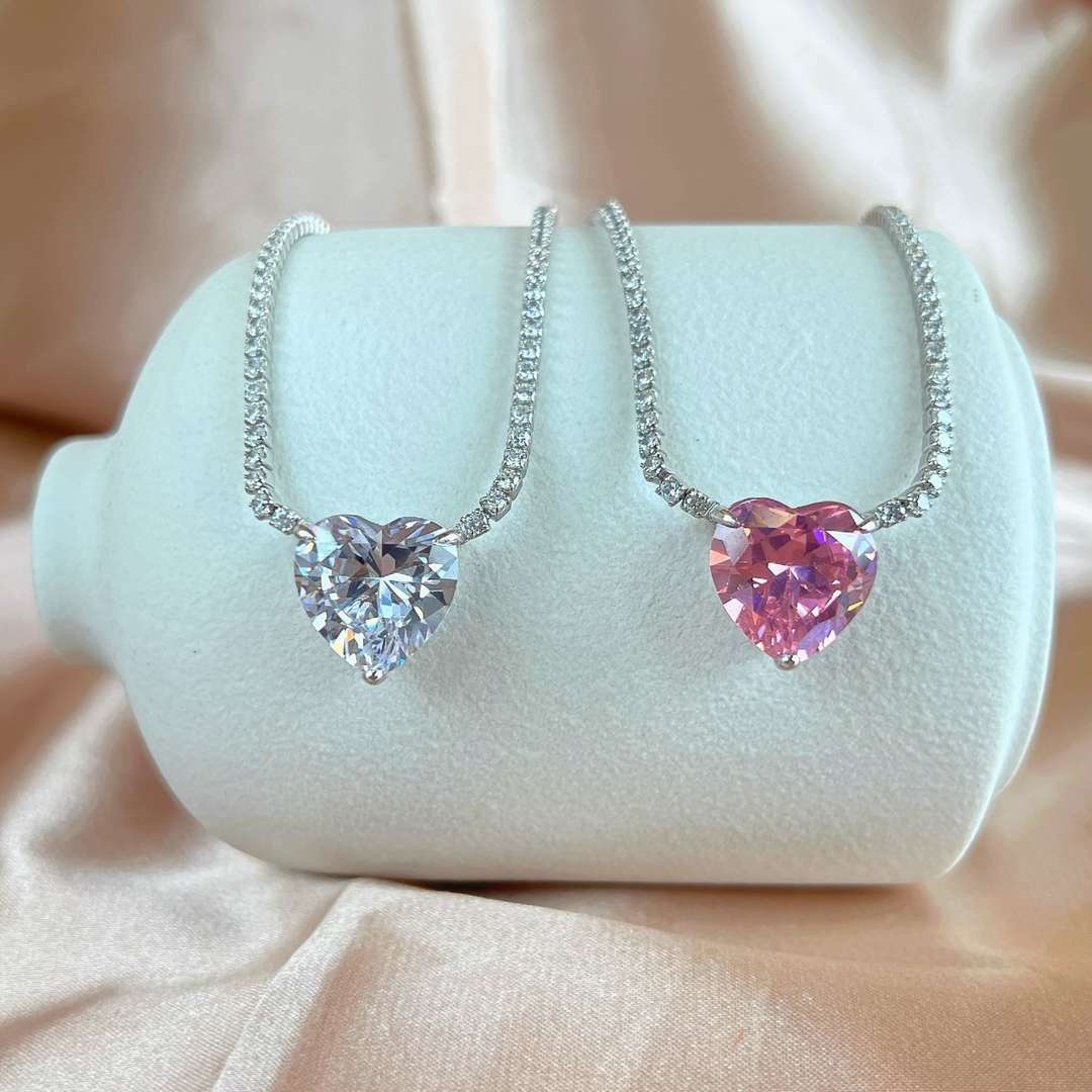 [Love More]8.0 Carat Versatile Colorful Sweet Heart-Shaped Tennis Necklace