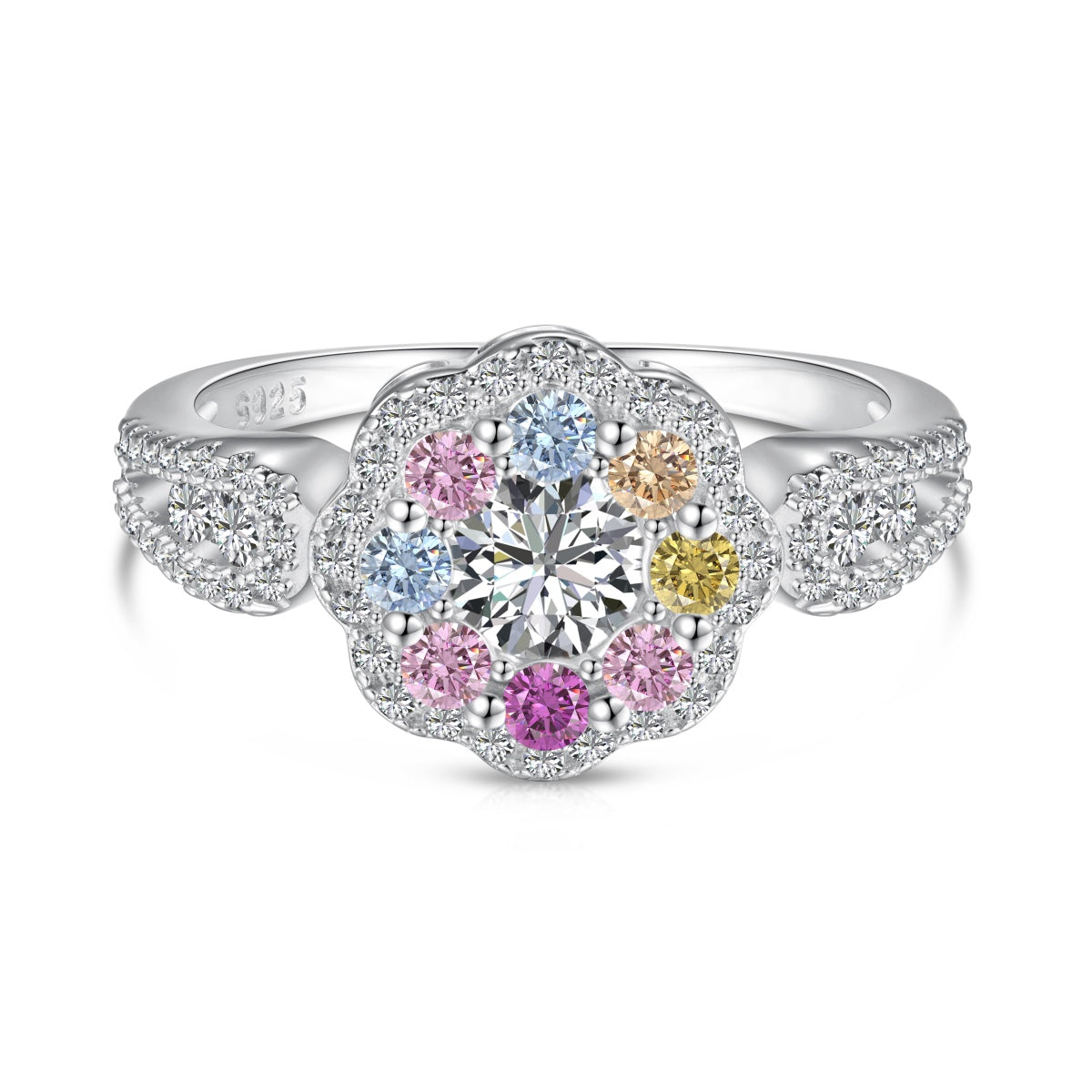 [Love More]Delicate Colorful Round Cut Flower Shape Wedding Ring