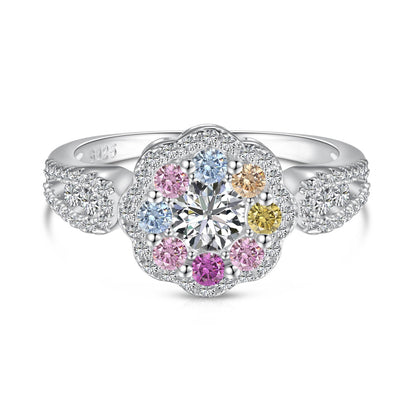 [Love More]Delicate Colorful Round Cut Flower Shape Wedding Ring