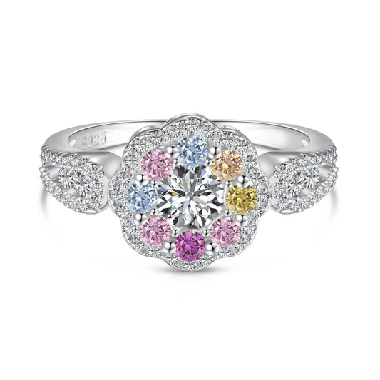 [Love More]Delicate Colorful Round Cut Flower Shape Wedding Ring