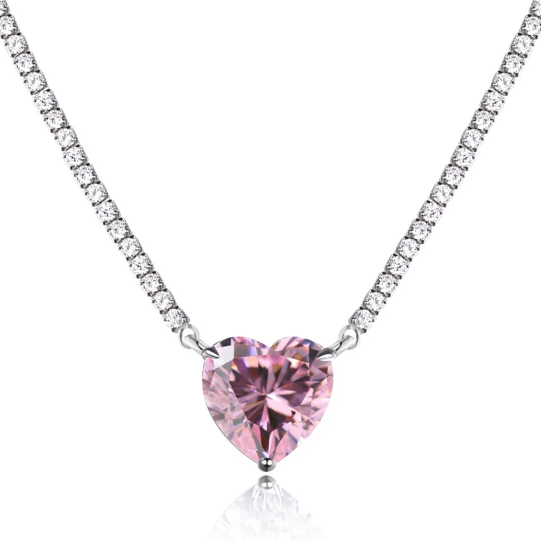 [Love More]8.0 Carat Versatile Colorful Sweet Heart-Shaped Tennis Necklace