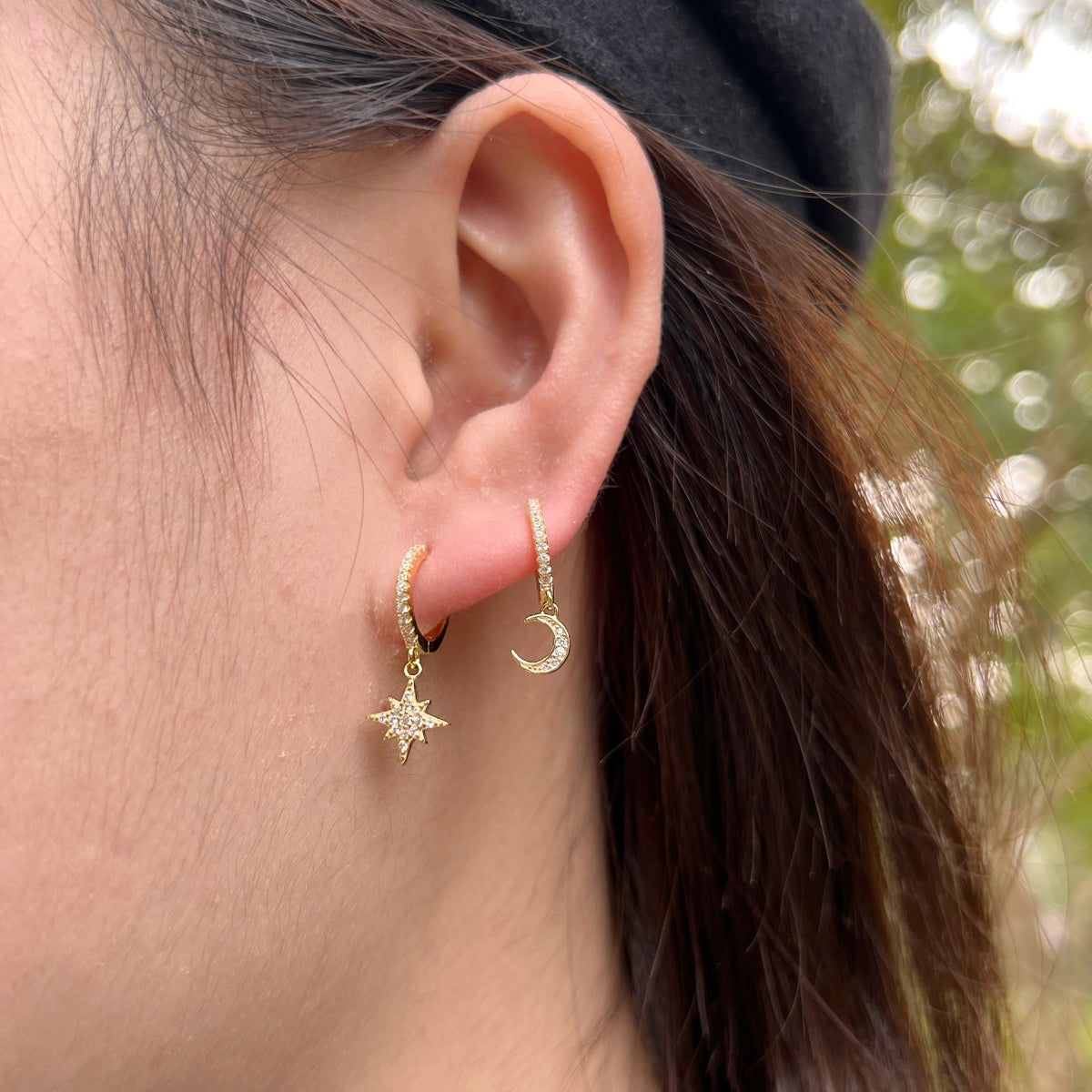 [Love More]Star and Moon Asymmetric Earrings