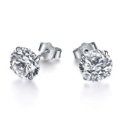 [Love More]Stylish Shiny Round Center Stone Stud Earrings