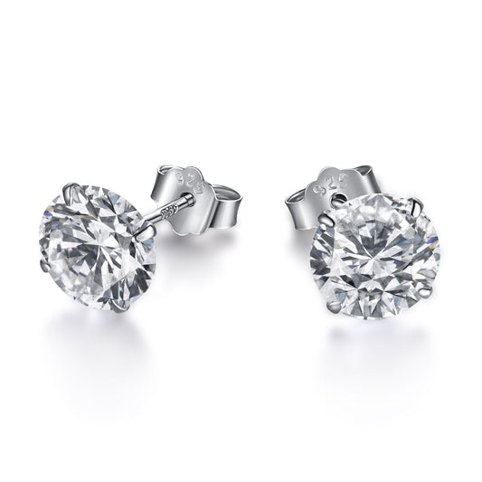 [Love More]Stylish Shiny Round Center Stone Stud Earrings