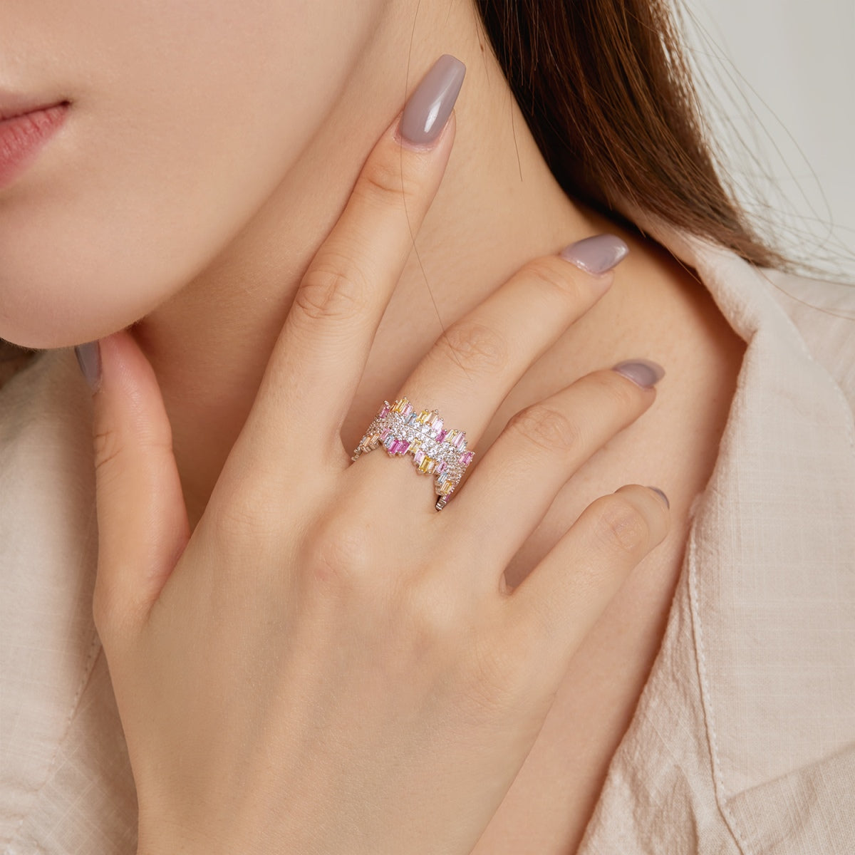 [Love More]Luxurious Colorful Radiant Cut Daily Ring