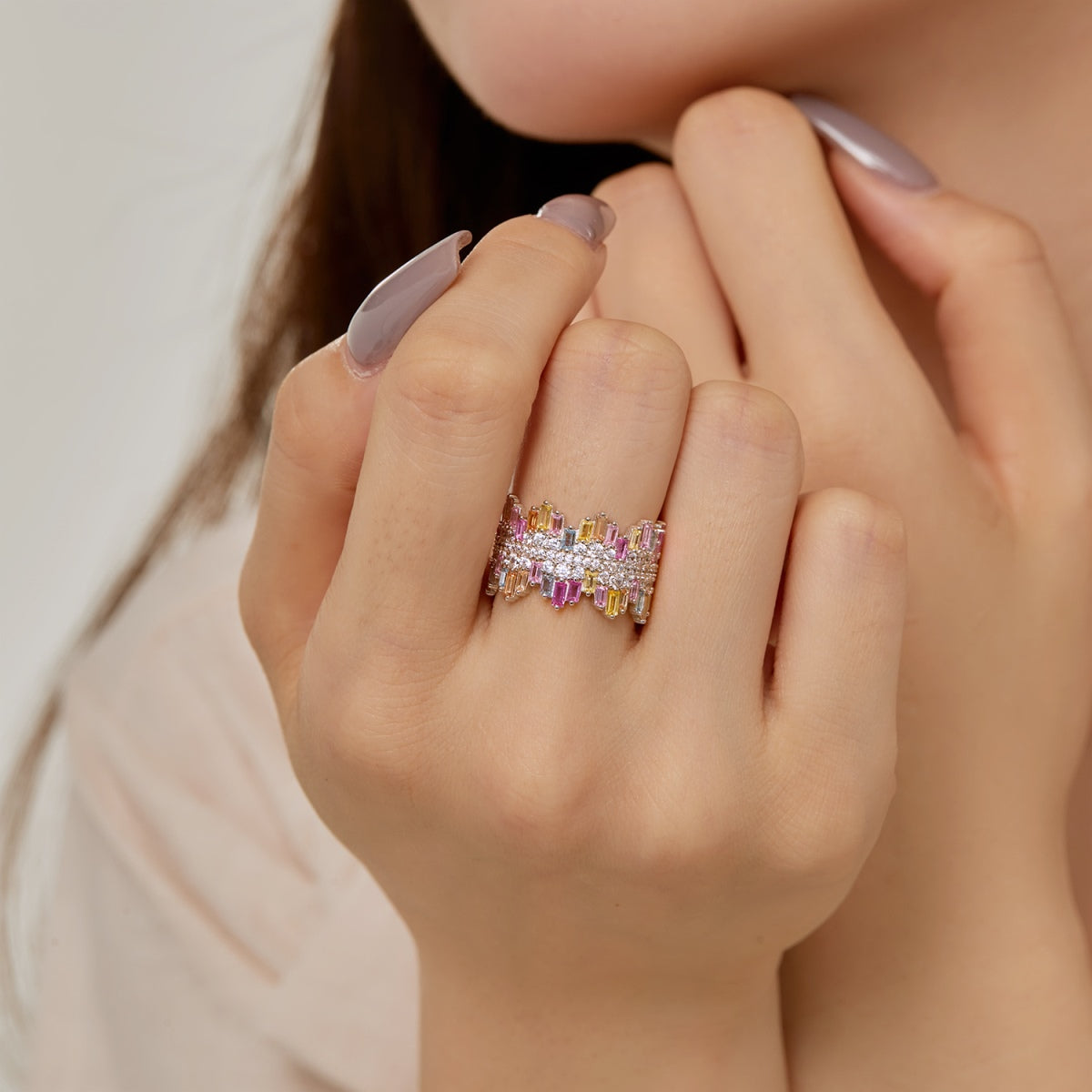 [Love More]Luxurious Colorful Radiant Cut Daily Ring
