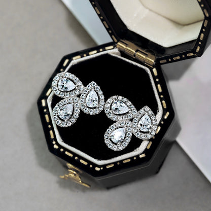 [Love More]Ornate Flower Shape Pear Cut Lover Earrings