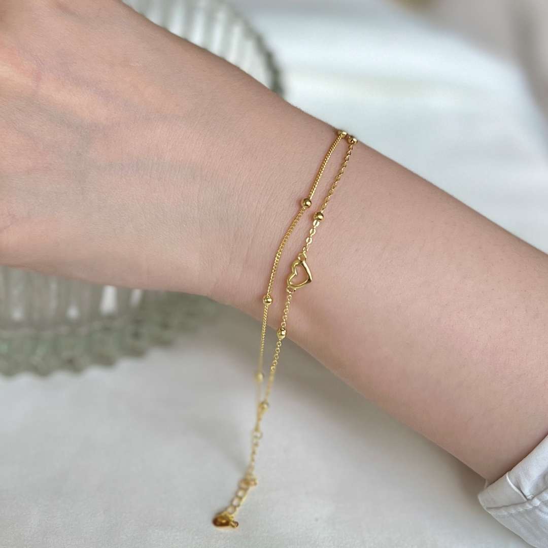 [Love More]Dainty Double Layer Love Heart Bracelet