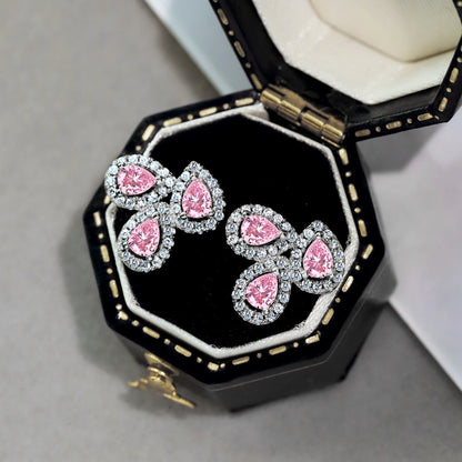 [Love More]Ornate Flower Shape Pear Cut Lover Earrings