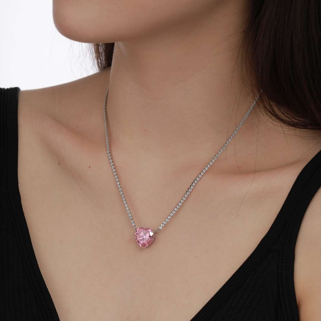 [Love More]8.0 Carat Versatile Colorful Sweet Heart-Shaped Tennis Necklace
