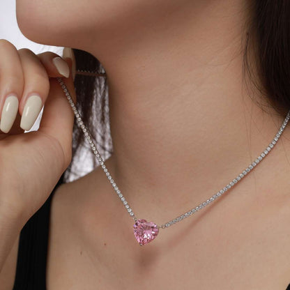 [Love More]8.0 Carat Versatile Colorful Sweet Heart-Shaped Tennis Necklace