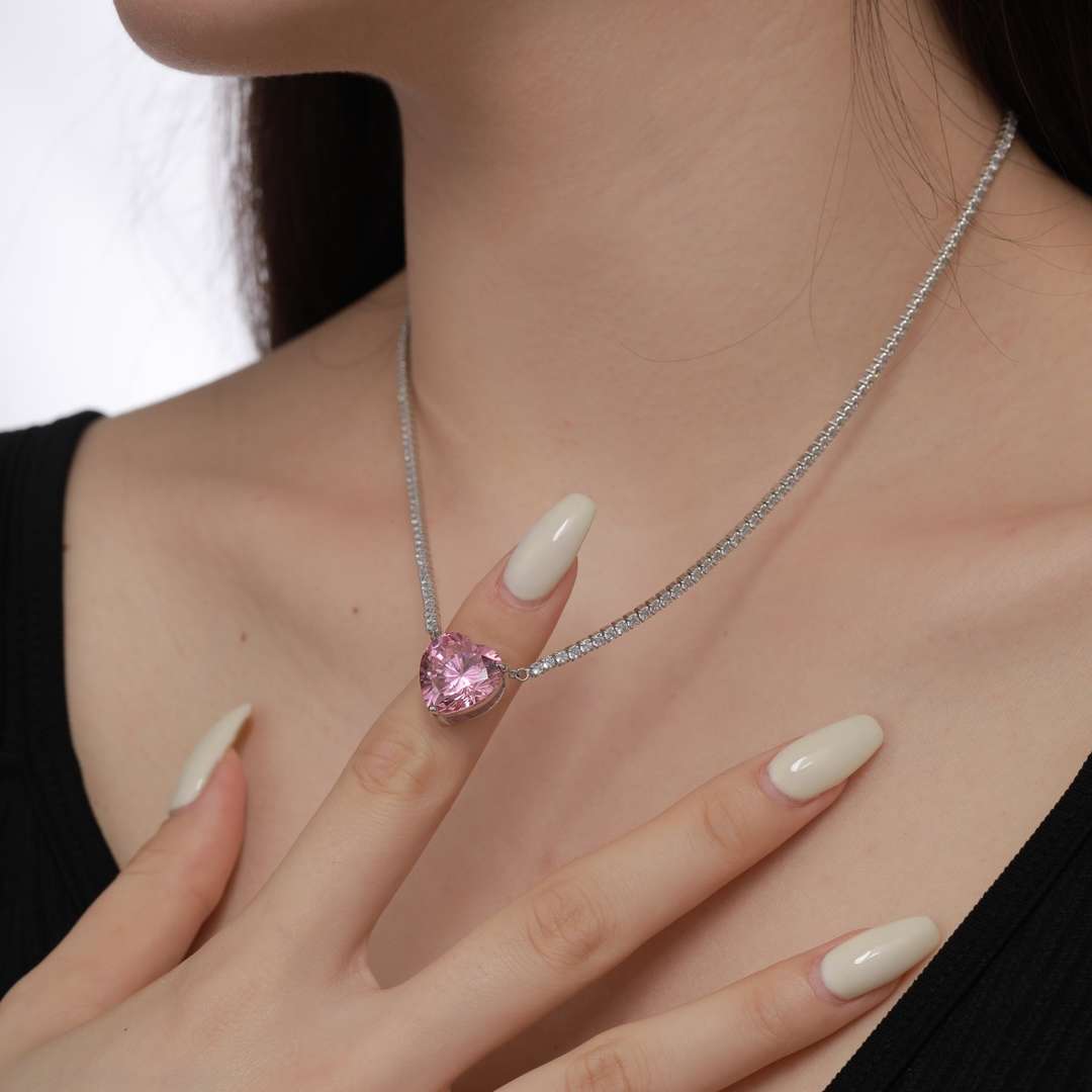 [Love More]8.0 Carat Versatile Colorful Sweet Heart-Shaped Tennis Necklace