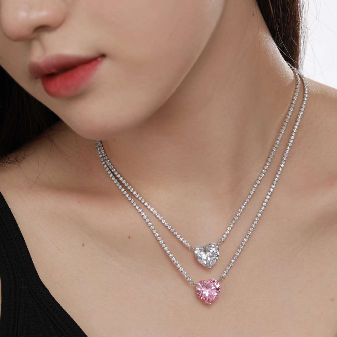 [Love More]8.0 Carat Versatile Colorful Sweet Heart-Shaped Tennis Necklace