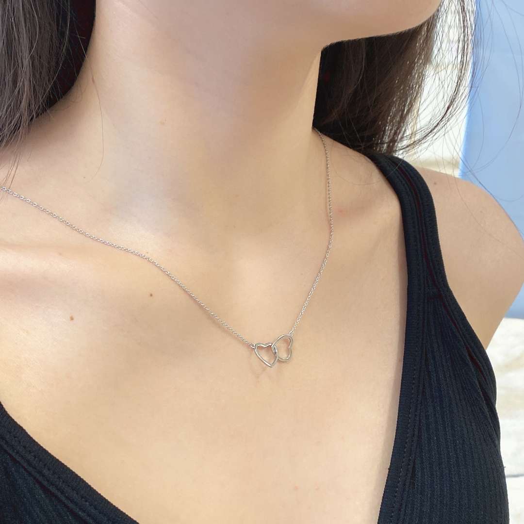 [Love More]Sterling Silver Love Double Ring Necklace