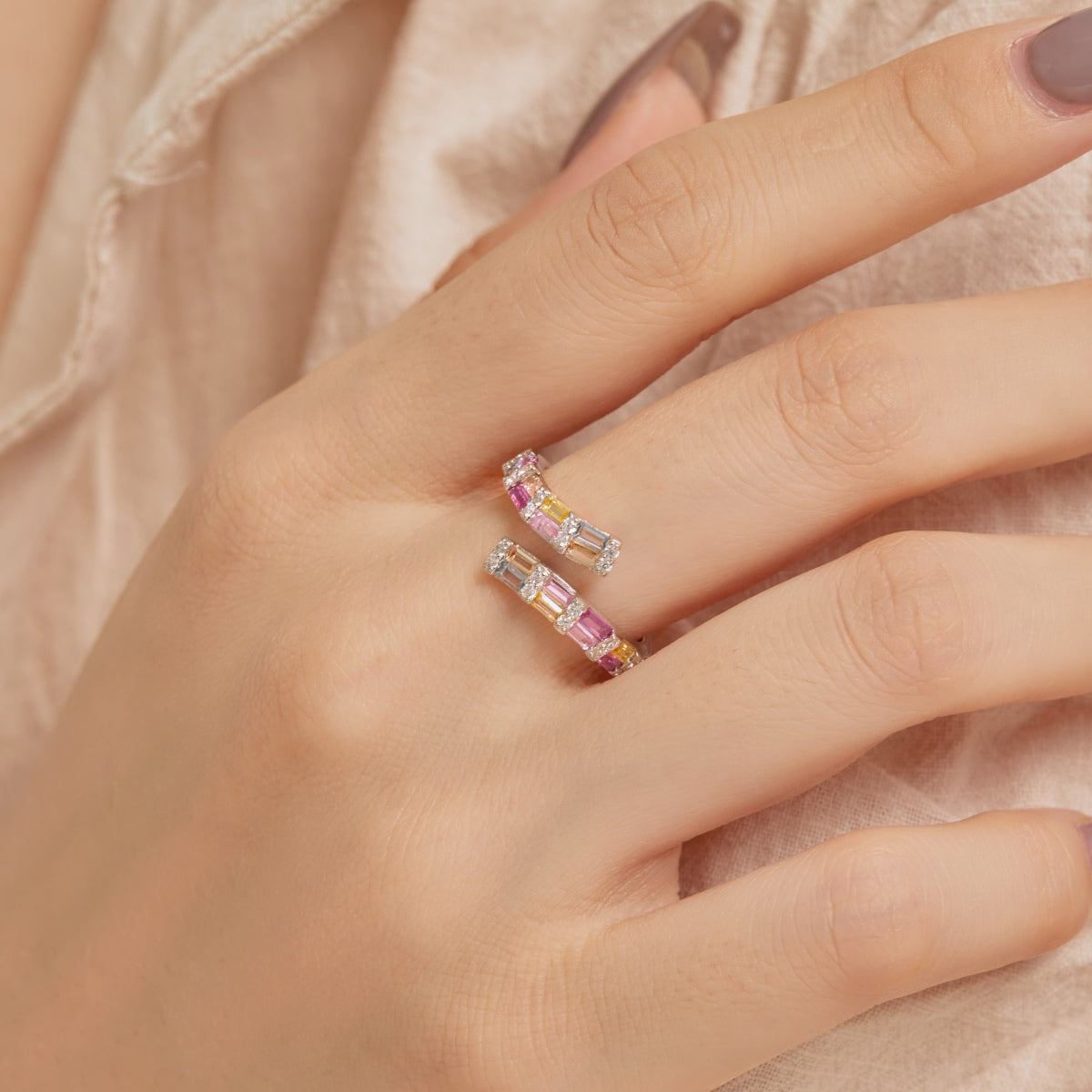 [Love More]Charming Colorful Radiant Cut Adjustable Daily Ring