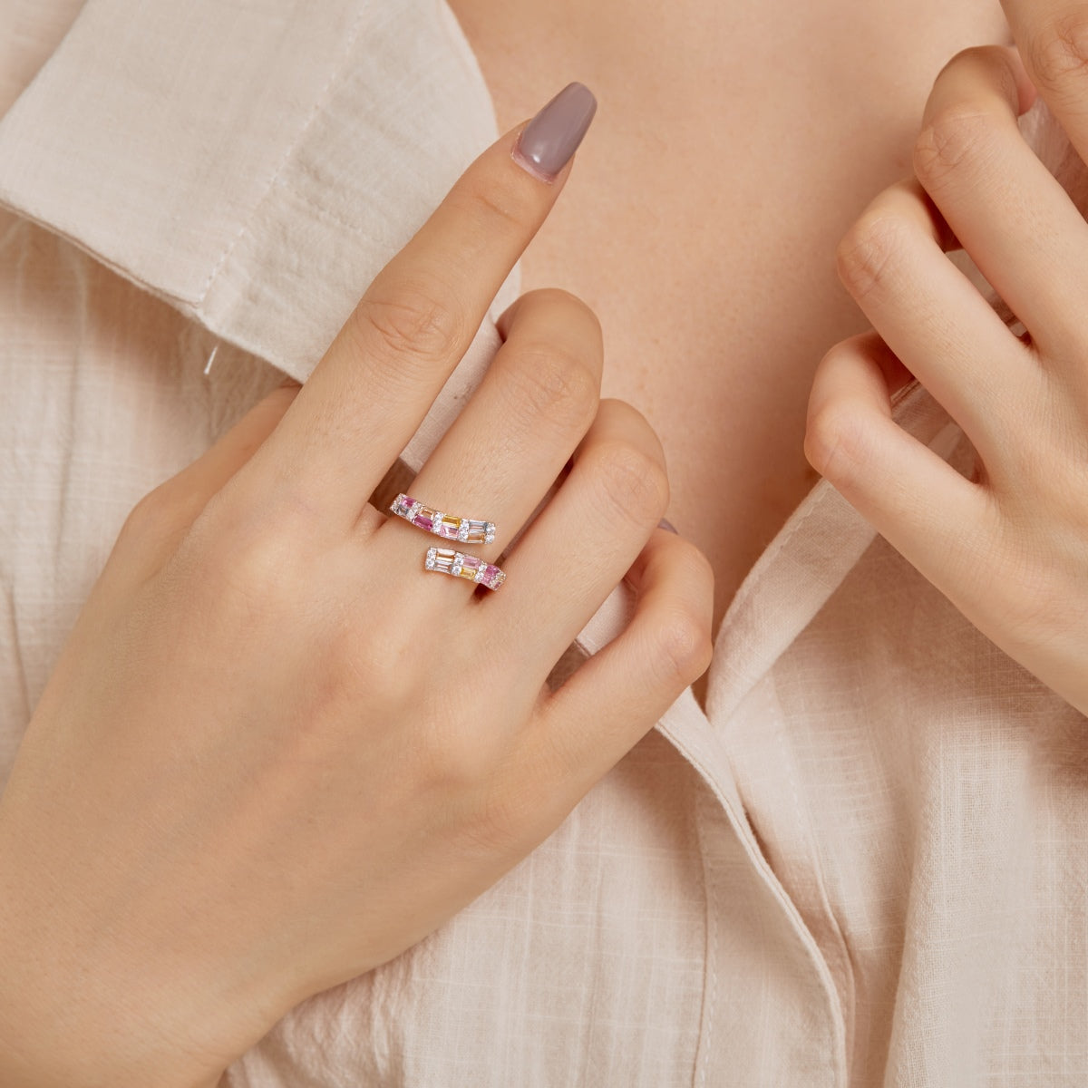 [Love More]Charming Colorful Radiant Cut Adjustable Daily Ring